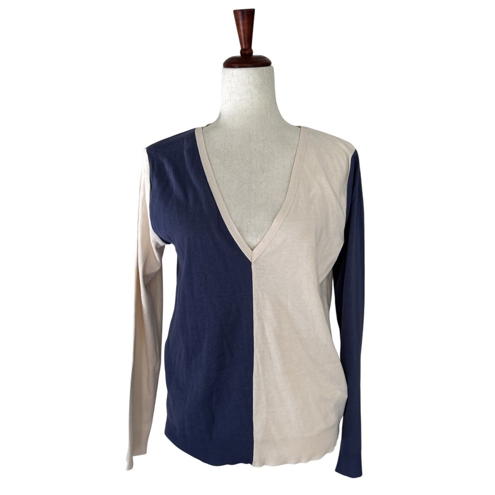Yargici‎ Knitwear Women's Sweater Large Colorblock V-Neck Old Money Minimalist